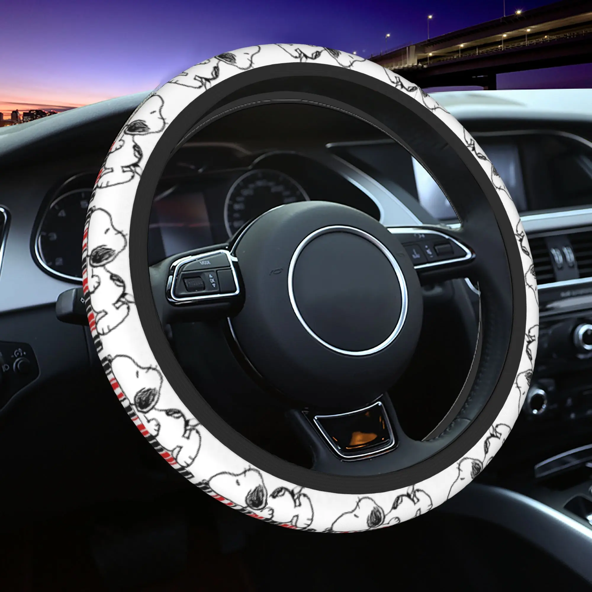 Housse de volant de voiture Snoopys 37-38 élastique, protection de volant de voiture, décoration automobile, accessoires de volant
