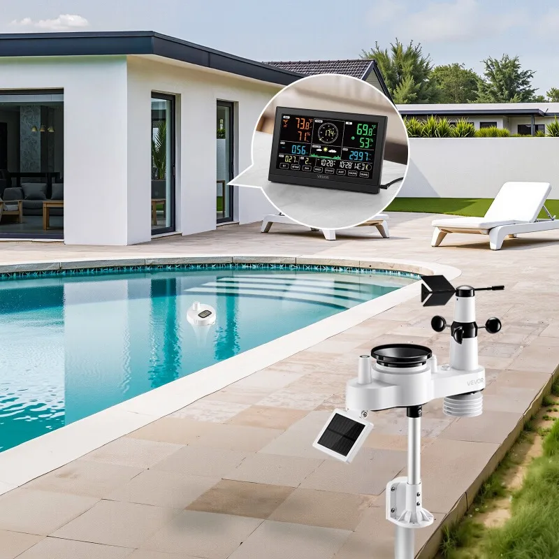 Station Météo Sans Fil WiFi 7-en-1, Station Météo Solaire Intérieure Extérieure, avec Application, Écran VA 190,5 mm, Capteur, Thermomètre