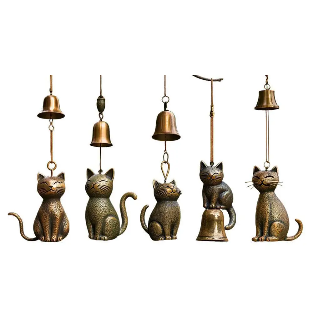 2025 New Handmade Kitten Wind Chimes Garden Yard Door Cat Windchime Decorations Rustproof Metal Garden Porch Hanging Ornament