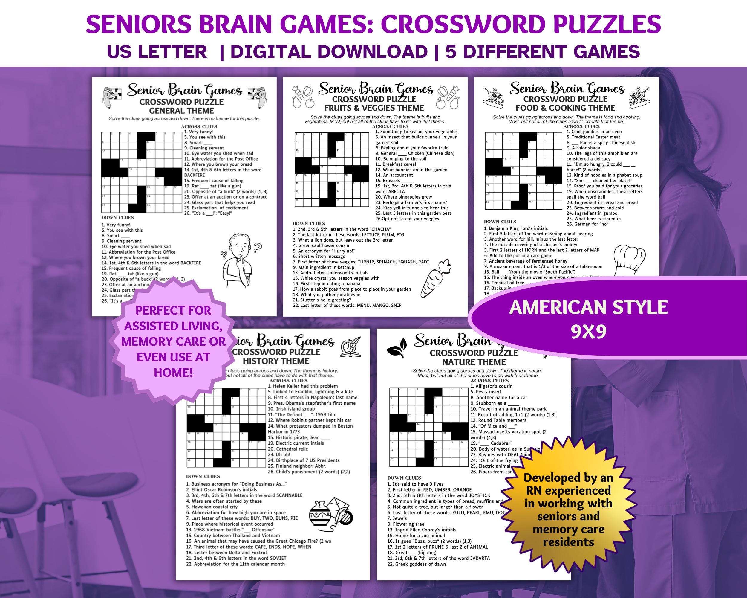 Cruciverba per anziani, Puzzle per anziani, Attività per la demenza, Giochi per la cura della memoria, Giochi di cervello per anziani, Giochi per la d