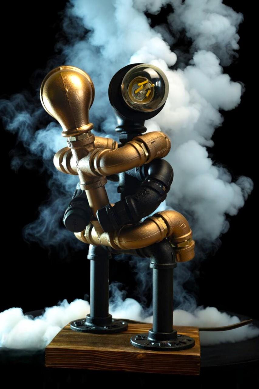 Lampada da scrivania, lampada da tavolo industriale, lampada a forma di tubo, lampada steampunk da uomo, lampada a forma di figura vintage, lampada da