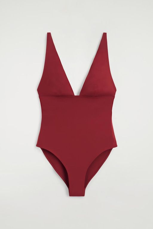 Bonded-Scuba V-Neck Swimsuit - Red - COS Beachwear