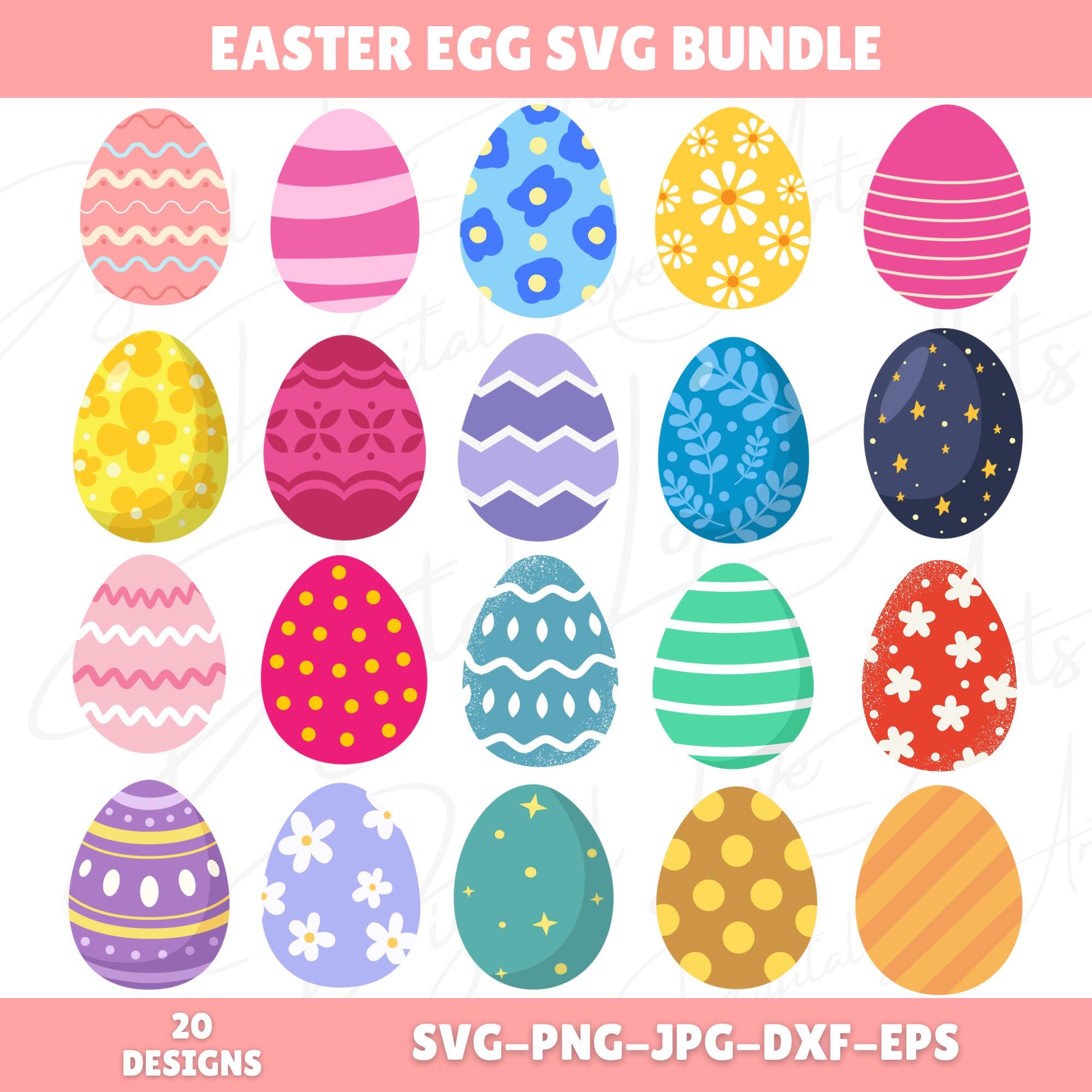 Pacchetto SVG di uova di Pasqua, SVG di uova di Pasqua colorate, SVG di buona Pasqua, Clipart di uova di Pasqua, SVG di silhouette di Pasqua, SVG di P
