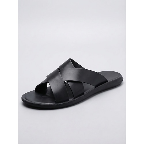 Weiße Herren-Sandalen mit gekreuzten Riemen, leicht, mit weicher Sohle, bequeme Sommerpantoffeln mit offener Zehenpartie – ideal für Insel- und Kreuzfahrten, Strandspaziergänge und Freizeit im Urlaub. Image