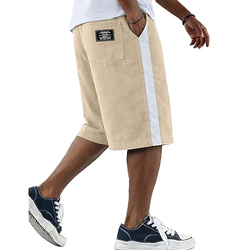 Herren 100% Baumwolle Stückgefärbt Verblasst Freizeitshorts Acid Wash Shorts Tasche Elastischer Bund Gewaschen Komfort Atmungsaktiv Knielang Lässig Outdoor Strand Urlaub Mode Schwarz Marineblau Image