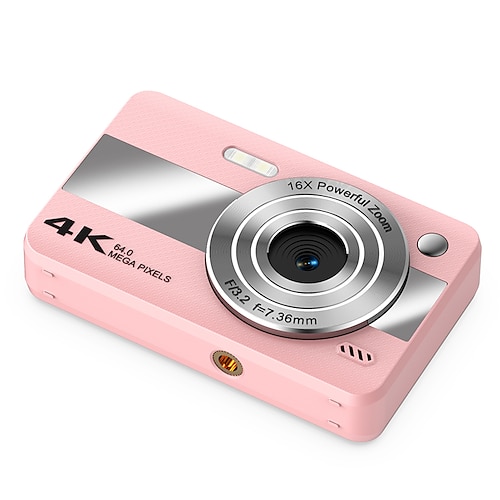 4K-Digitalkamera für Fotografie, 64-Megapixel-Vlogging-Kamera für YouTube mit 16-fachem Zoom, kompakte Point-and-Shoot-Kamera für Kinder, Jugendliche, Anfänger und Studenten, tragbare Reisekamera mit Image