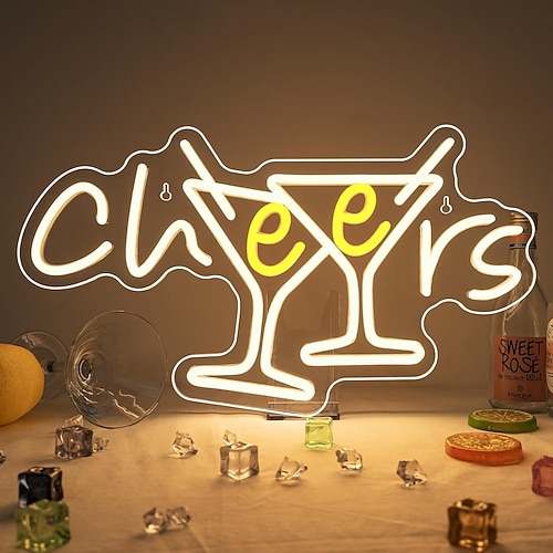 Neon-LED-Schild für Cocktailbars, USB-betrieben, Helligkeit einstellbar, leuchtende Partybeleuchtung für Bars, Restaurants, Pubs, Lounges, Hausbars, Nachtclubs, Esszimmer, Partys und als Image