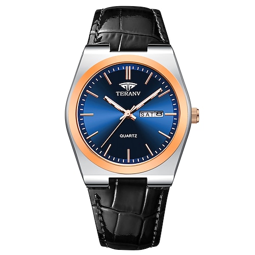 Herren-Quarz-Businessuhr – elegante Armbanduhr mit Lederarmband, roségoldener Lünette, Datumsanzeige, Leuchtzeigern, wasserdicht, minimalistisch, ideal als Jahrestagsgeschenk mit Box. Image