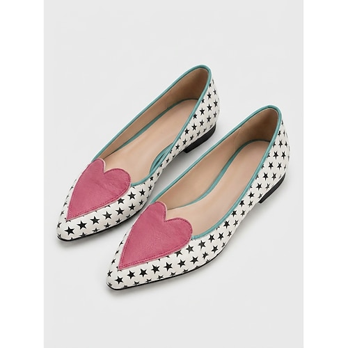 Damen-Loafer mit Sternenmuster und rosa Herzapplikation – süße und bequeme Alltagsschuhe für die Freizeit Image