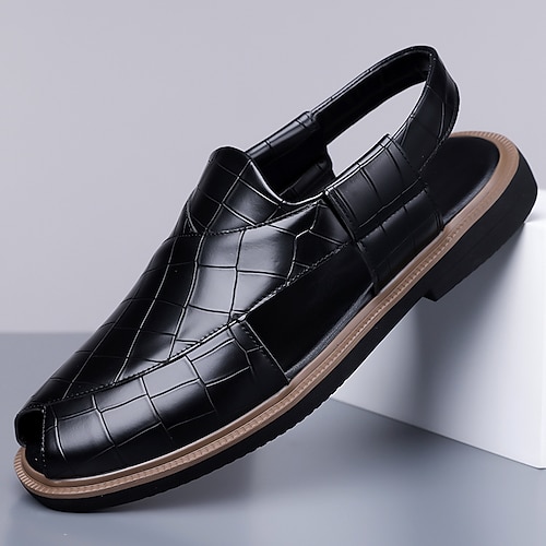Blaue, gewebte Leder-Sandalen zum Hineinschlüpfen für Herren, leichte, atmungsaktive Sommer-Freizeitschuhe mit offener Zehenpartie, stilvolle Schuhe für Insel-, Kreuzfahrt- und Outdoor-Urlaube für Herren Image