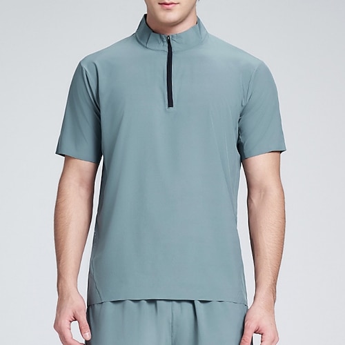 Herren Einfarbig Lauf-T-Shirt Kompressionsshirt Laufshirt Sommer Frühling Viertel Postleitzahl Kurzarm Schnelltrocknend Kompression Feuchtigkeitsableitend Atmungsaktiv Fitnesstraining Laufen Gehen Image