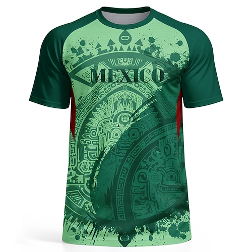 Herren-Fußballtrikot im Azteken-Stil, inspiriert von Mexiko, sportliches Sommer-Kurzarmshirt, UPF 50, schnelltrocknend, atmungsaktiv, 2026, Fußballfan-T-Shirt, Turnier, Fußball, Fitnessstudio, Image