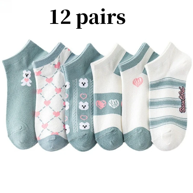 6/12 Pairs Socken Early Spring blue white Cotton Socken Frauen Cartoon Ankle Socken Girls Socken. Image
