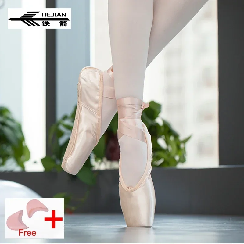 Professionelle Ballett-Spitzenschuhe aus Segeltuch, Satin, Rosa, Schwarz, Rot, Ballerina-Schuh für Tanzperformance mit Zehenpolster