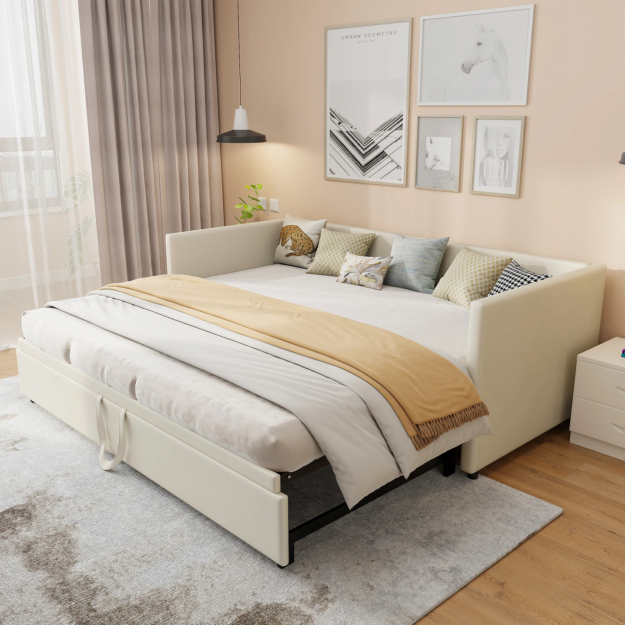 Rosahqnda Klappsofa, 90/180*200 cm, Ausziehsofa, Schlafsofa, Polsterbett, mit Lattenrost, Multifunktionsbett, Samtstoff Image