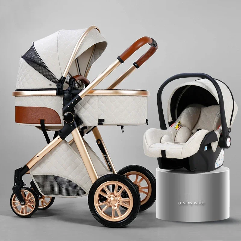 Multifunktionaler Kinderwagen 3-in-1, tragbare Kinderwagen, zusammenklappbarer Kinderwagen, Hochlandschaftskinderwagen, Neugeborenen-Kinderwagen mit Autositz Image