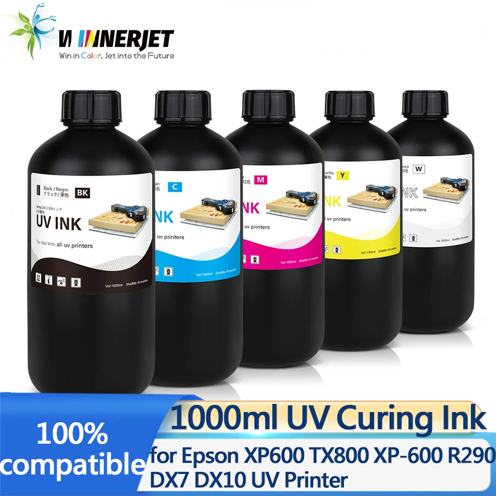 LED-UV-Tinte 1000 ml UV-Tinte für Epson 1390 R1800 R1900 TX800 4800 7880 9880 DX5 DX7 UV-Flachbettdrucker Universelle UV-Härtungstinte Image