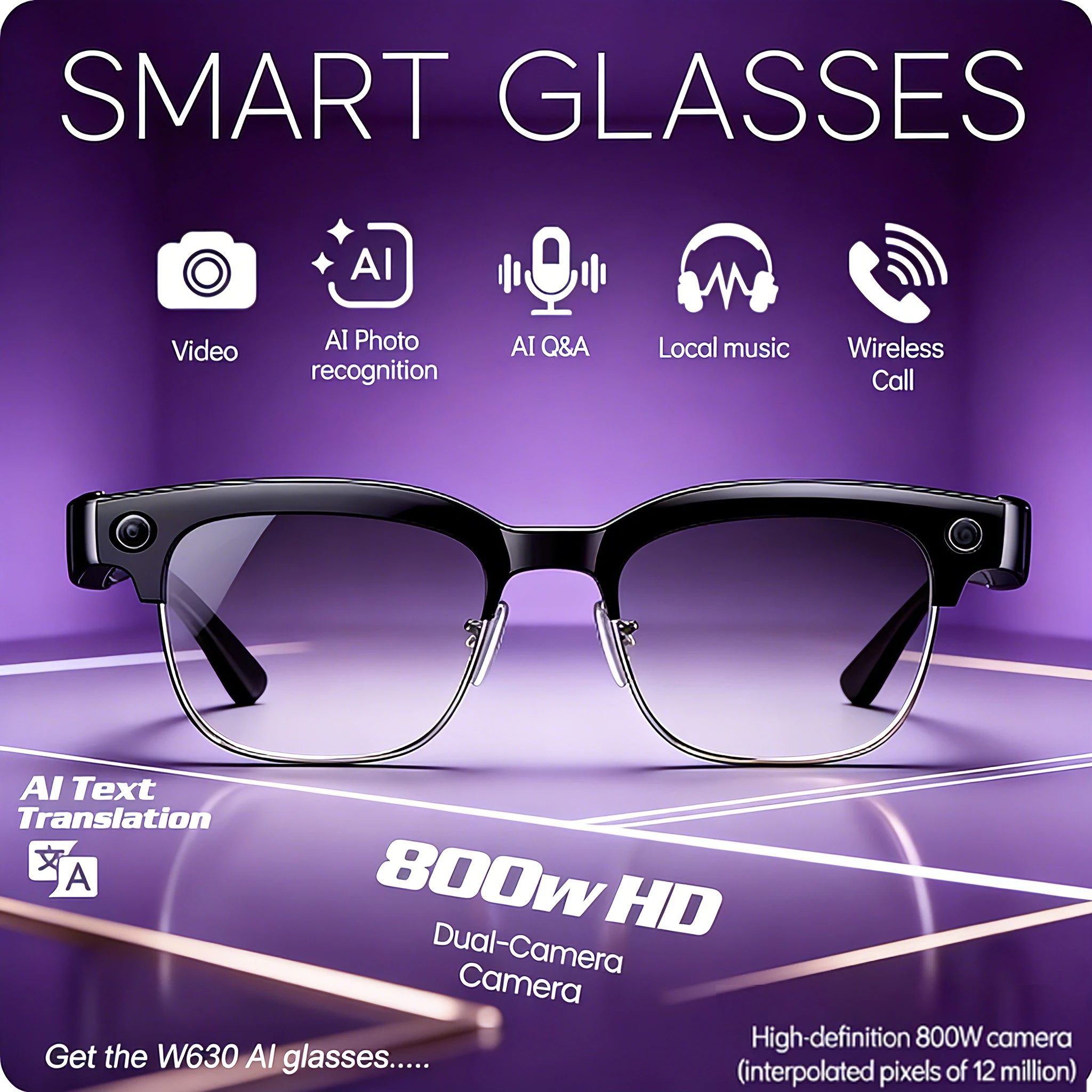 2026 Neue 8K HD AI Smart Brille Männer mit Chat GPT 800 MP Kamera Bluetooth Anruf AI Übersetzung Sprachassistent Steuerung Unisex Sung Image