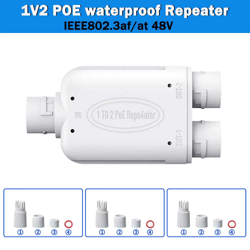 2-Port POE Extender POE Repeater IP66 Wasserdicht 10/100Mbps Outdoor 1 zu 2 PoE Extender für 802.3 af/at 48V POE Switch IP-Kamera Image