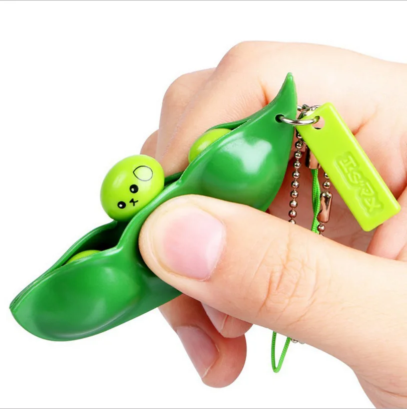 Neue kreative Squeeze Erbse Sojabohnen Edamame Stress Release Spielzeug Schlüsselanhänger süße und lustige Schlüsselanhänger Autoschlüssel Geschenktüte Boutique Geschenk Image