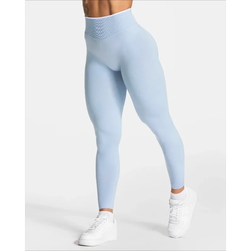 Frauen Nahtlose Gym Einfarbig Sport Hosen Weiß Rand Taille Enge Hohe Taille Hüfte Heben Yoga Hosen Lauftraining Hosen Image