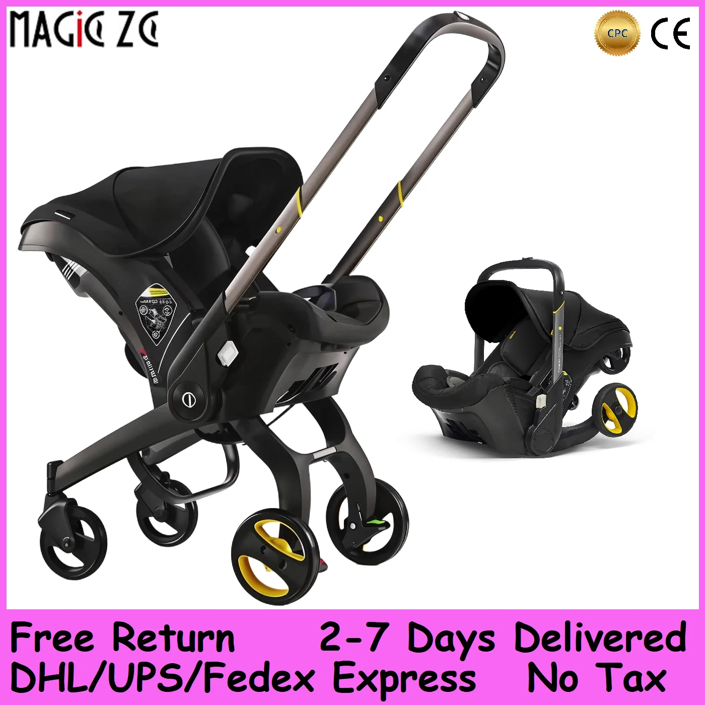 4-in-1 Kinderwagen-Autositz-Kombination, faltbares Reisesystem mit Babywanne, 5-Punkt-Gurt, Anti-Rebound-Schutz, 7 kg leicht