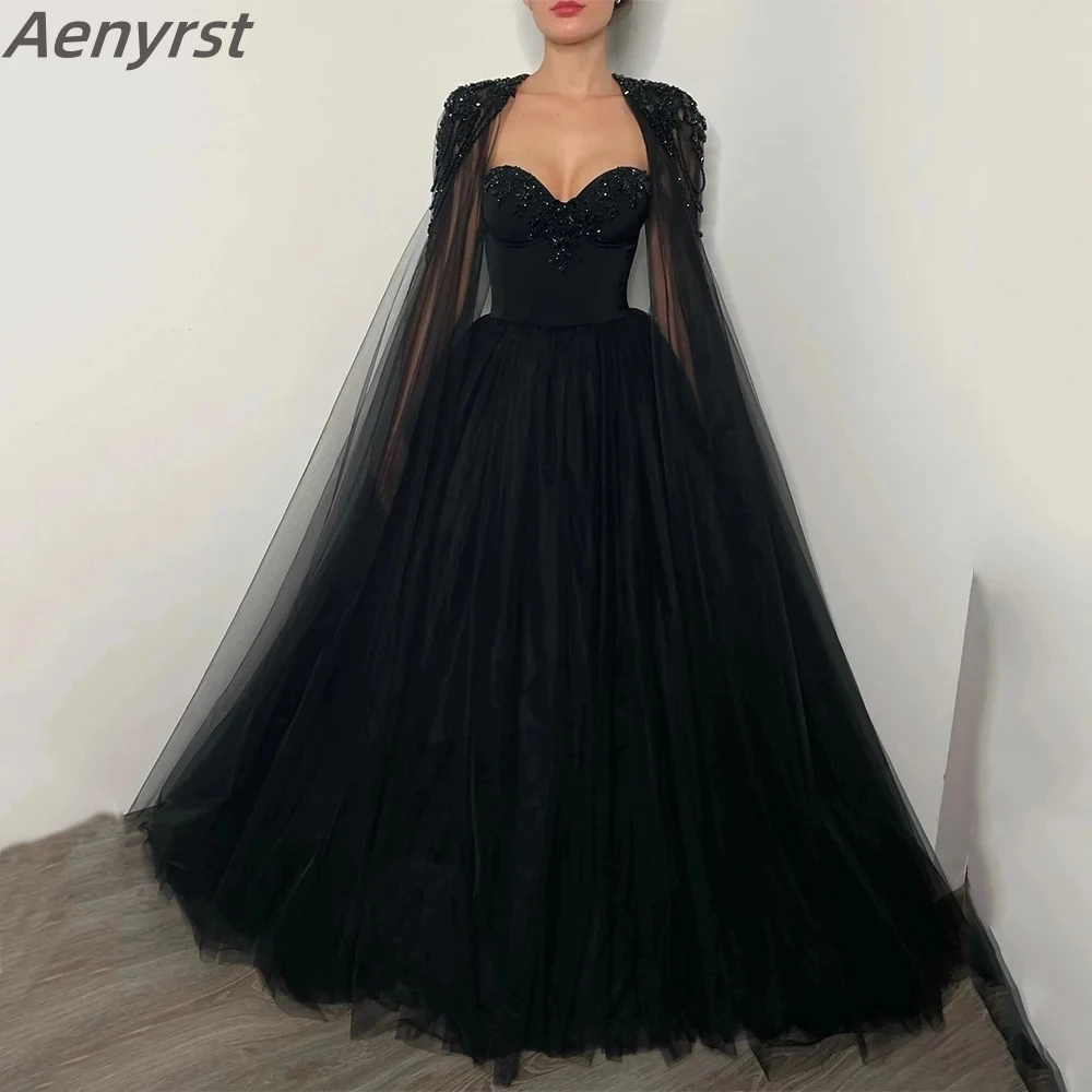 Aenyrst Maßgeschneiderte Elegante Abendkleider für Hochzeiten Damen Elegantes Schwarzes Schal-Ballkleid mit Perlen und Tüll Abendkleid 2026