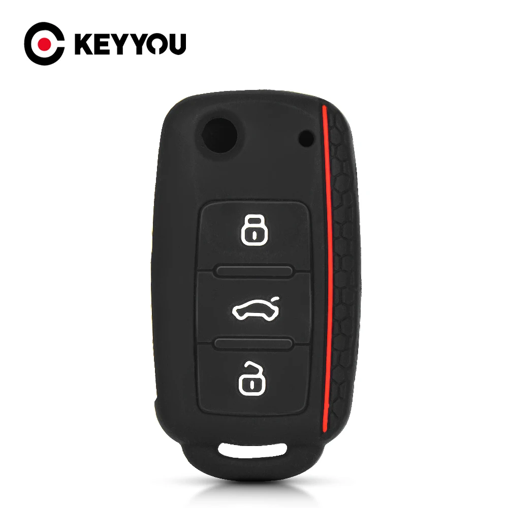KEYYOU Silikon-Autoschlüsselhülle für Volkswagen Sagitar/Polo/Golf/Bora/Tiguan/TOUAREG/Phaeton/SEAT/Skoda Schlüsselanhänger-Abdeckung Image