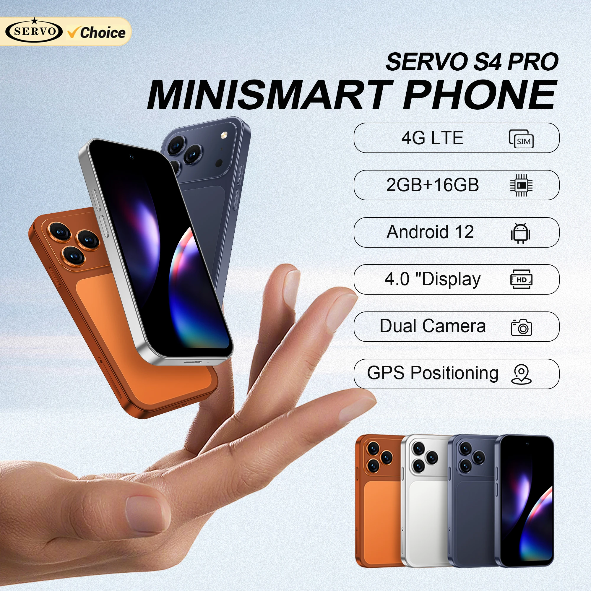 2026 NEUES SERVO 4G Mini-Smartphone 4,0-Zoll-Display Android12 OS 2GB RAM 16GB ROM Play Store WLAN Kleine Smartphones Dual-SIM-Standby Image