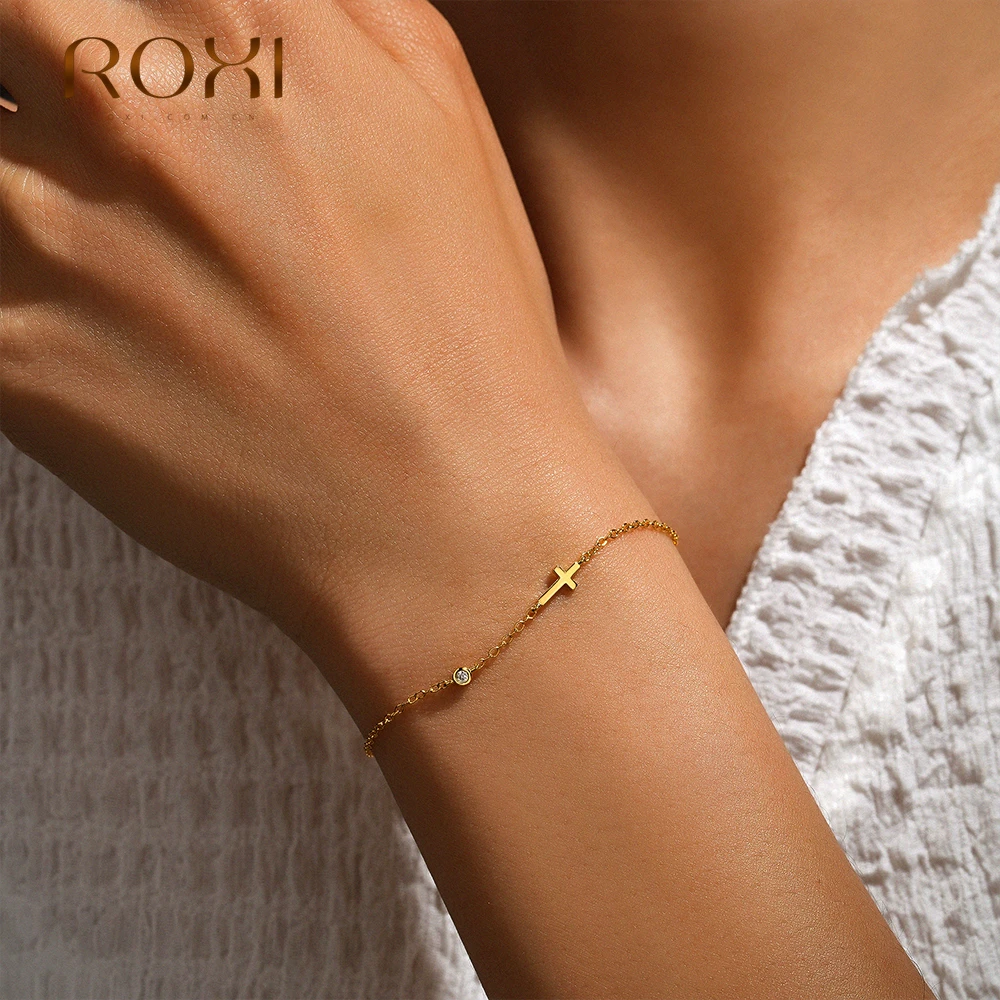 ROXI 925 Sterling Silber Punk Kreuz Armband Für Frauen Party Straße 20 cm Armreif Pulseras Plata 18 karat Gold/silber Farbe Schmuck