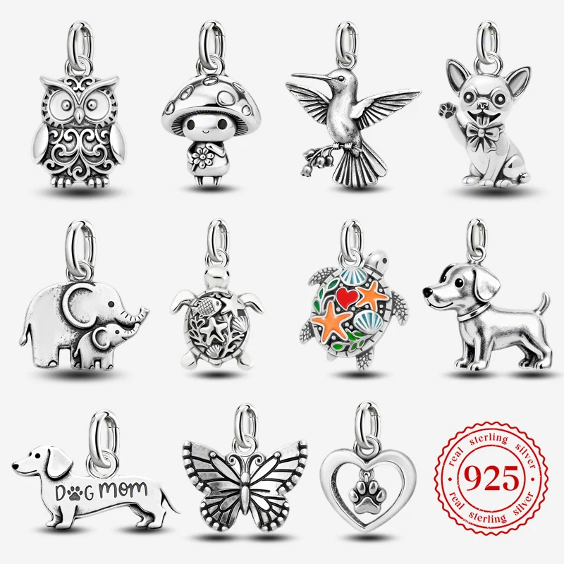 Verstellbare 925 Sterling Silber Vintage Anhänger Meeresschildkröten-Tier-Serie Charms Perlen Passend für Original Armband Halskette DIY Schmuck