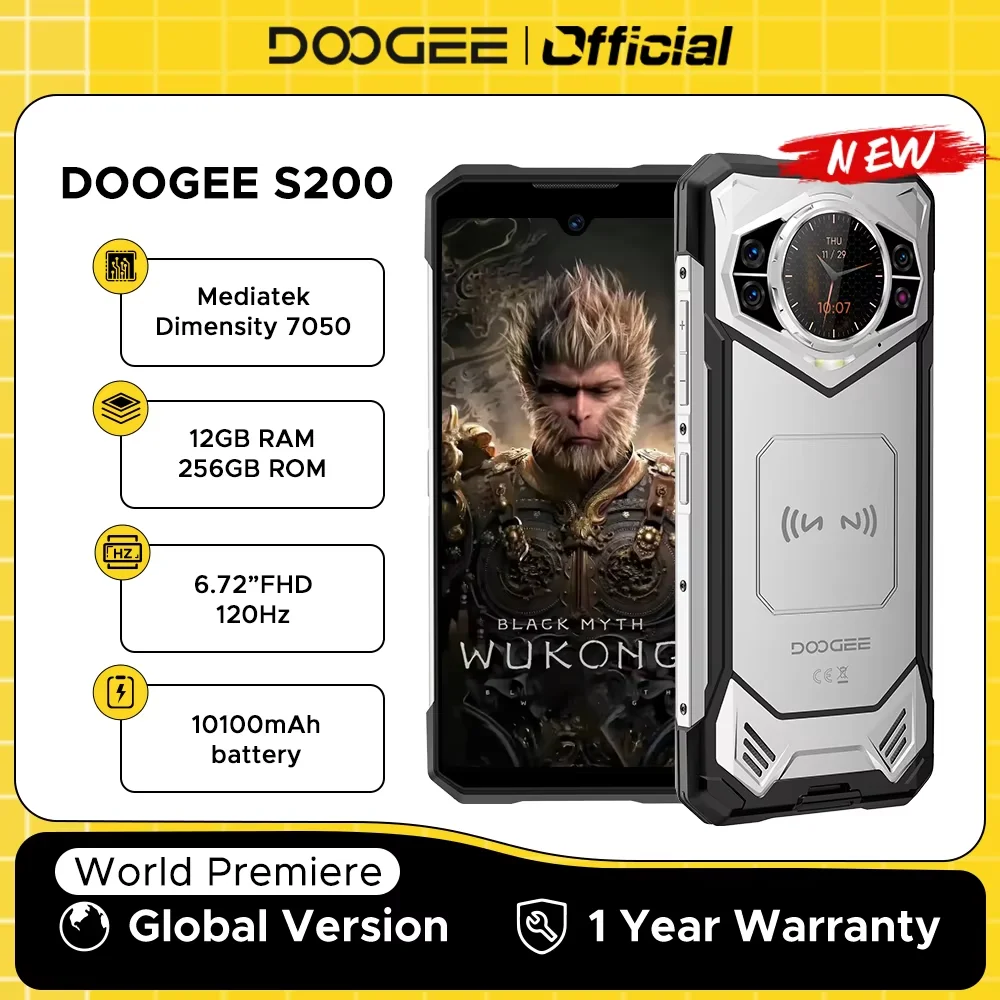 Robustes DOOGEE S200-Telefon, 5G-Abmessung, 7050, Octa-Core, 1,32 Zoll AMOLED-Rückwand, 12 GB RAM + 256 GB ROM, 100 MP Kamera, 10100 mAh, 5G-Telefon Image