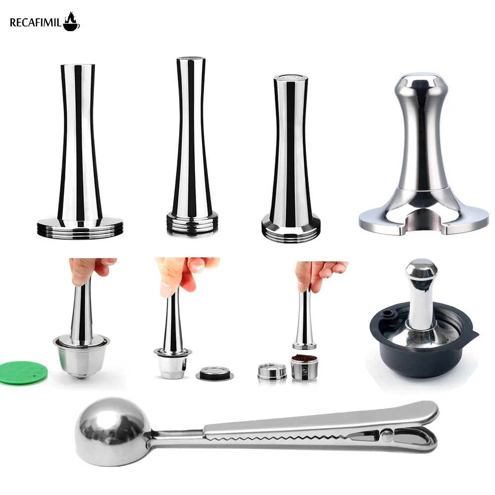 Kaffee Tamper Edelstahl Pulver Hammer Drücken Für Dolce Gusto Nespresso Delonghi Bocsh Kapsel & Siebträger mit Löffel Image