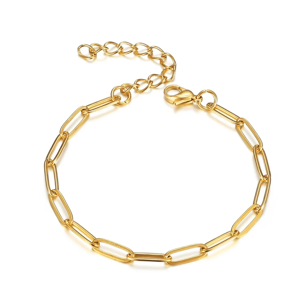 Punk Büroklammer Kette Link Armbänder Weibliche Gold Farbe Edelstahl Einstellbar 17 + 5 cm Hand Ketten für Frauen Schmuck geschenk Image