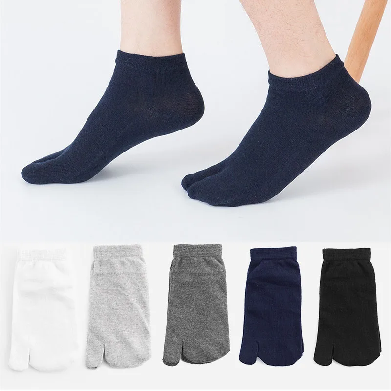 5 Paar Herren-Tabi-Socken aus Baumwolle, kurze Zwei-Finger-Socken, einfarbig, schweißabsorbierend, geruchsdicht, geteilte Zehen, lässige Flip-Flop-Socken Image