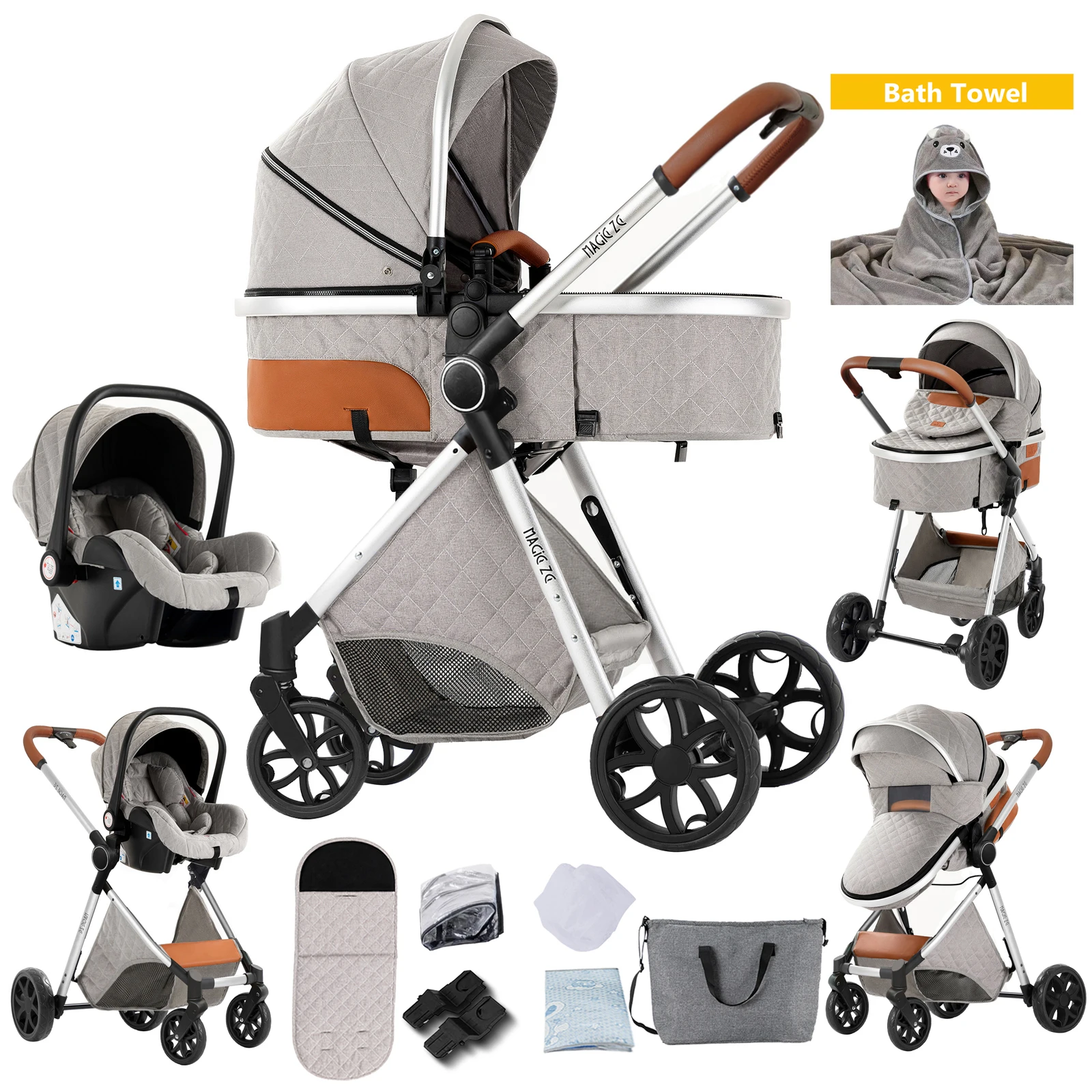Babywagen Leichter Kinderwagen Buggys Neugeborenen-Kinderwagen 3-in-1 Babywagen Babyautos Leichter Faltbarer Kinderwagen für Babyautositz