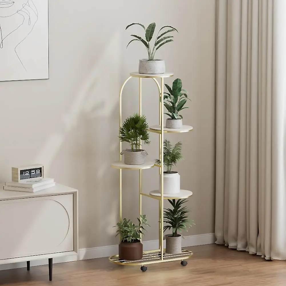 Pflanzenregal, Blumentopfhalter, schmiedeeiserne Ecke, mehrere Pflanzgefäße, Organizer mit Rädern für Zimmer, Ecke, Balkon, Garten Image