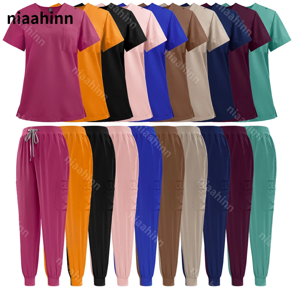 Niaahinn Mehrfarbige Kosmetikerin Arbeitskleidung Einfarbig Krankenhaus Pflege Uniformen Pet Klinik Scrubs Uniformen Arbeitskleidung Großhandel Image