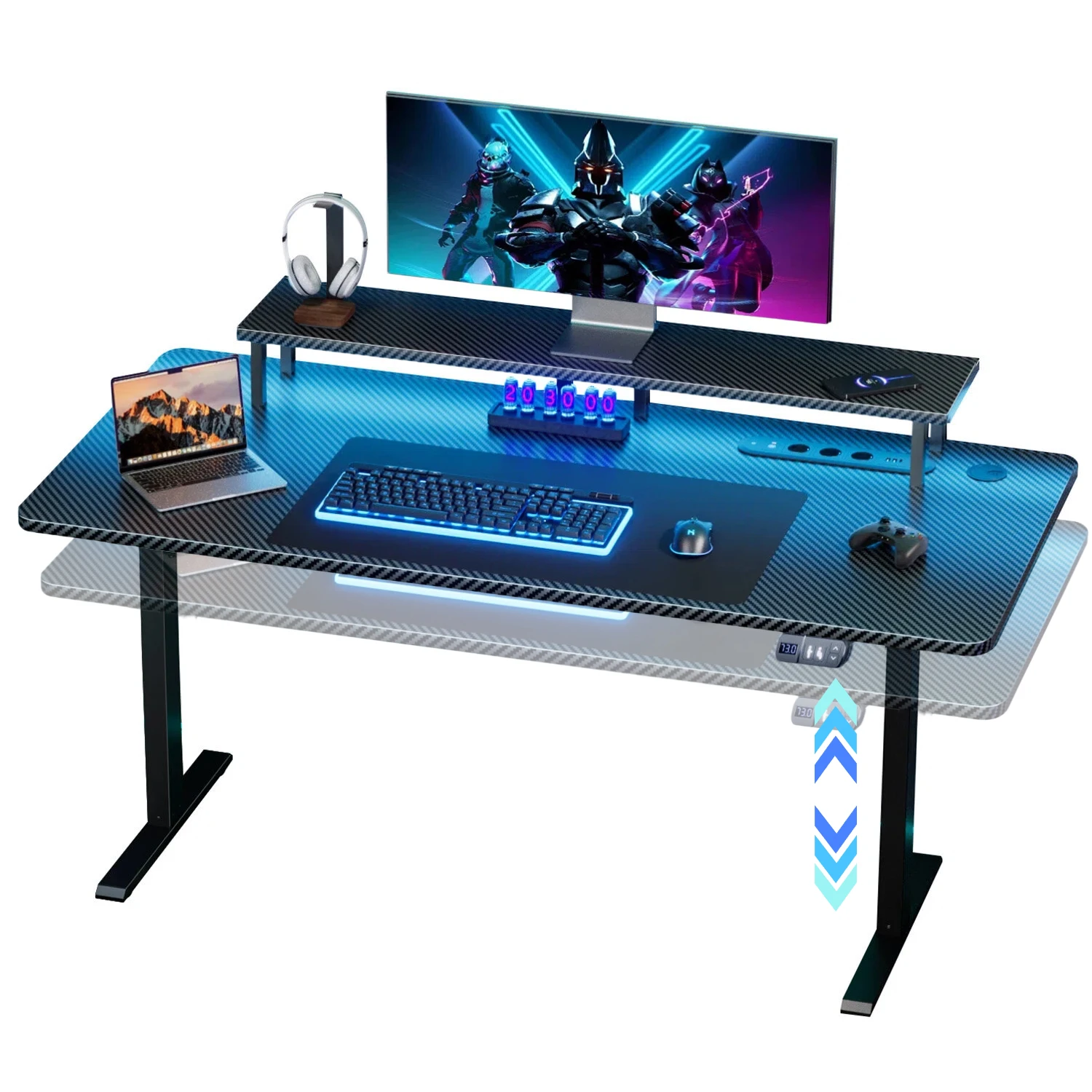 100/120/140cm Elektrisch Höhenverstellbarer Bürotisch, Großer Sitz-Steh-Gaming-Tisch mit Steckdose, Memory-Höhen-PC-Tisch