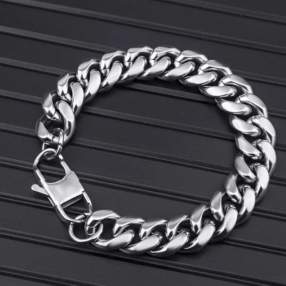 316L Edelstahl Cuban Link Armband, dicke, schwere Handkette für Herren, Schmuck im Punk-Rock-Stil, Accessoires 8/10/12/14MM Image