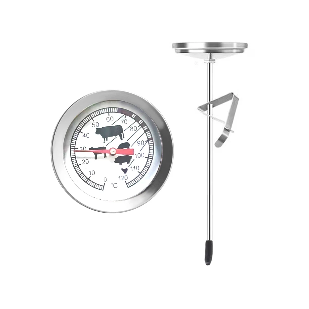 0°C~120°C Edelstahl Metall Thermometer 105mm Sonde mit Clip für Grill im Freien Küche Milch Kaffee Wein Thermometer Beaf Pork Chicken Temperaturmesser Image