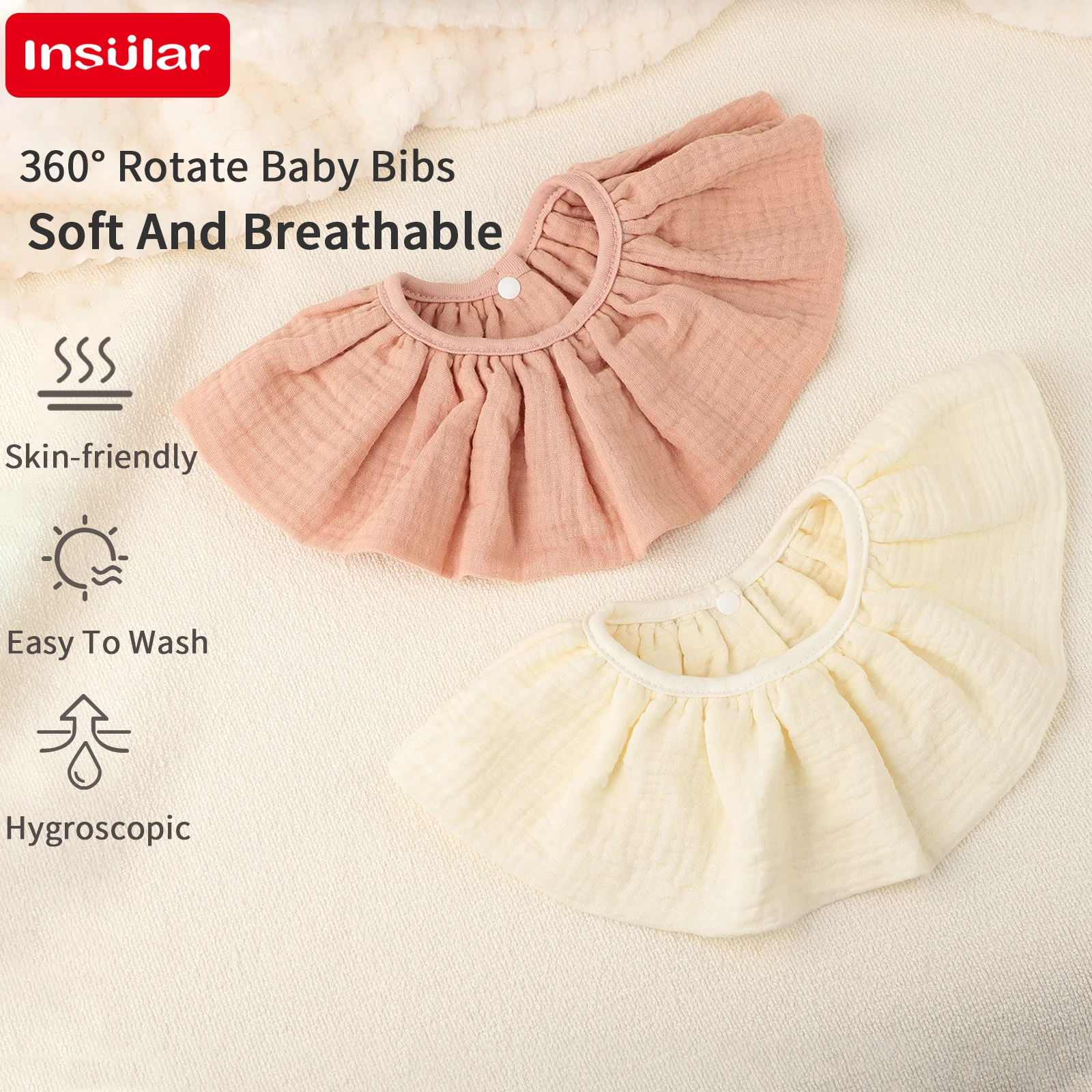 INSULAR 4-lagiges Gaze-Baby-Lätzchen aus 100 % Baumwolle mit Blumenmuster, Spucktücher für Neugeborene, hautfreundlich, saugfähig, atmungsaktiv, 0–1 Jahre Image