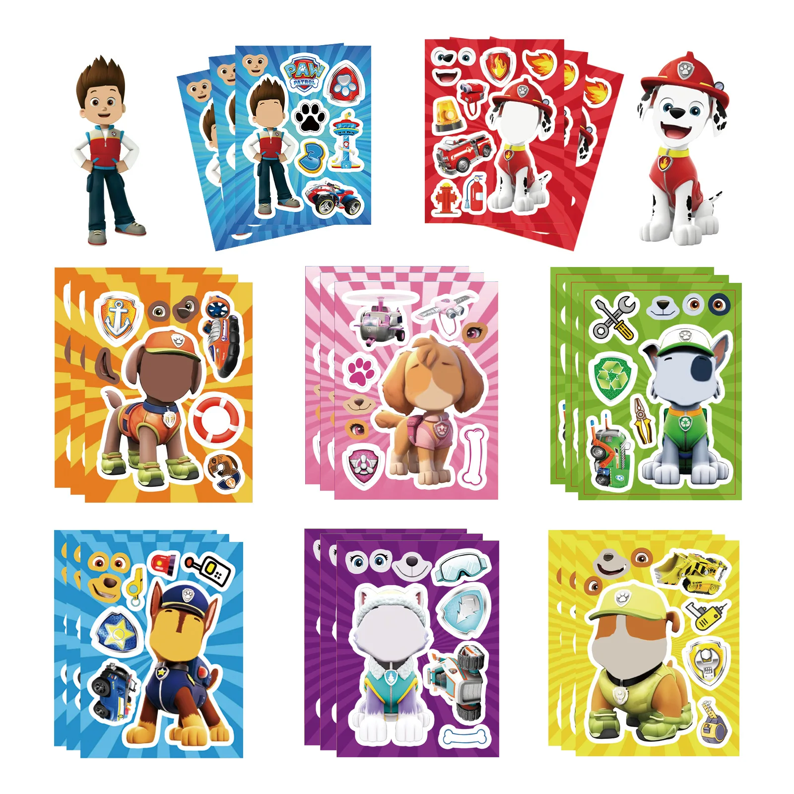 8/16 Blatt Make a Face PAW Patrol Puzzle Cartoon Aufkleber DIY Ryder Chase Montieren Puzzle Kinder Spielzeug Kinder Jungen Spiel Party Geschenk Image
