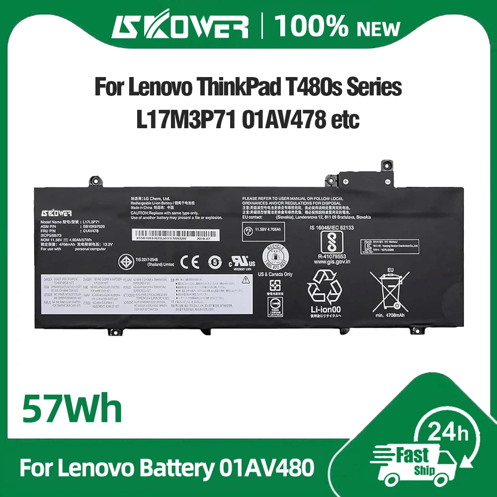 SKOWER 57Wh 01AV478 01AV479 01AV480 Laptop Batterie für lenovo thinkpad t480s L17L3P71 L17M3P71 L17M3P72 SB10K97620 SB10K97621 Image