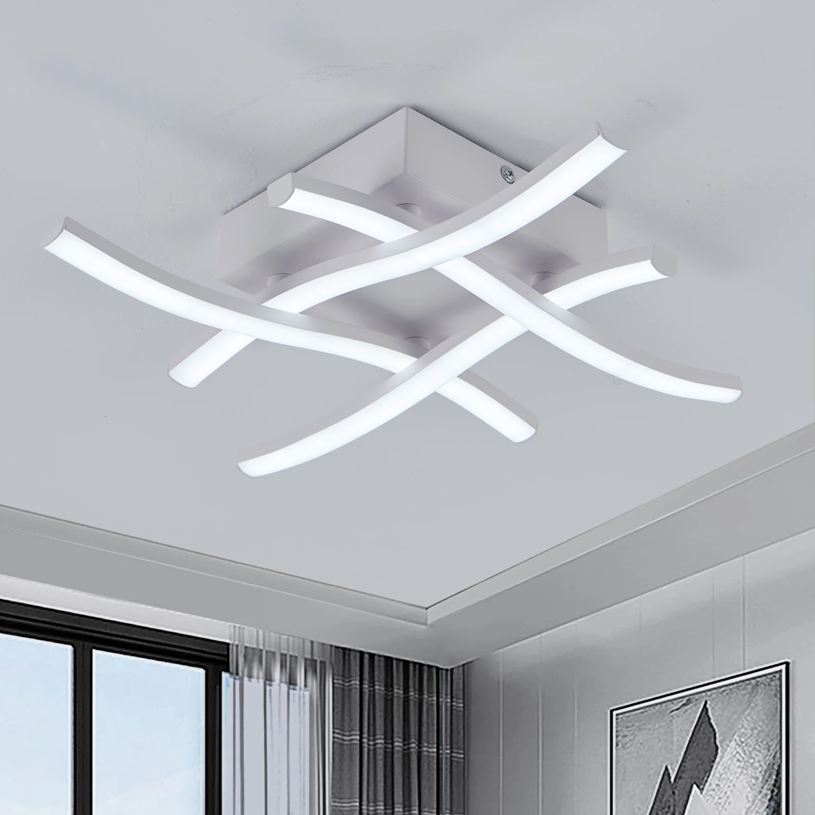 Moderne Wohnzimmerleuchte, Restaurant, 3-farbig, variables Licht, Schlafzimmer, Balkon, LED-Deckenleuchte, 24 W, gebogenes Design