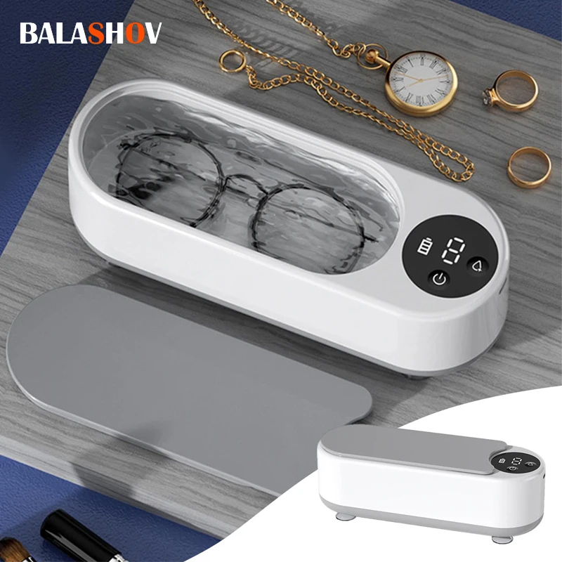 Tragbare Haushaltsreinigungsmaschine, 450 ml Clean Pod Ultraschallreiniger, Schmuckreinigungsmaschine für Ringe, Brillen, Make-up-Pinsel