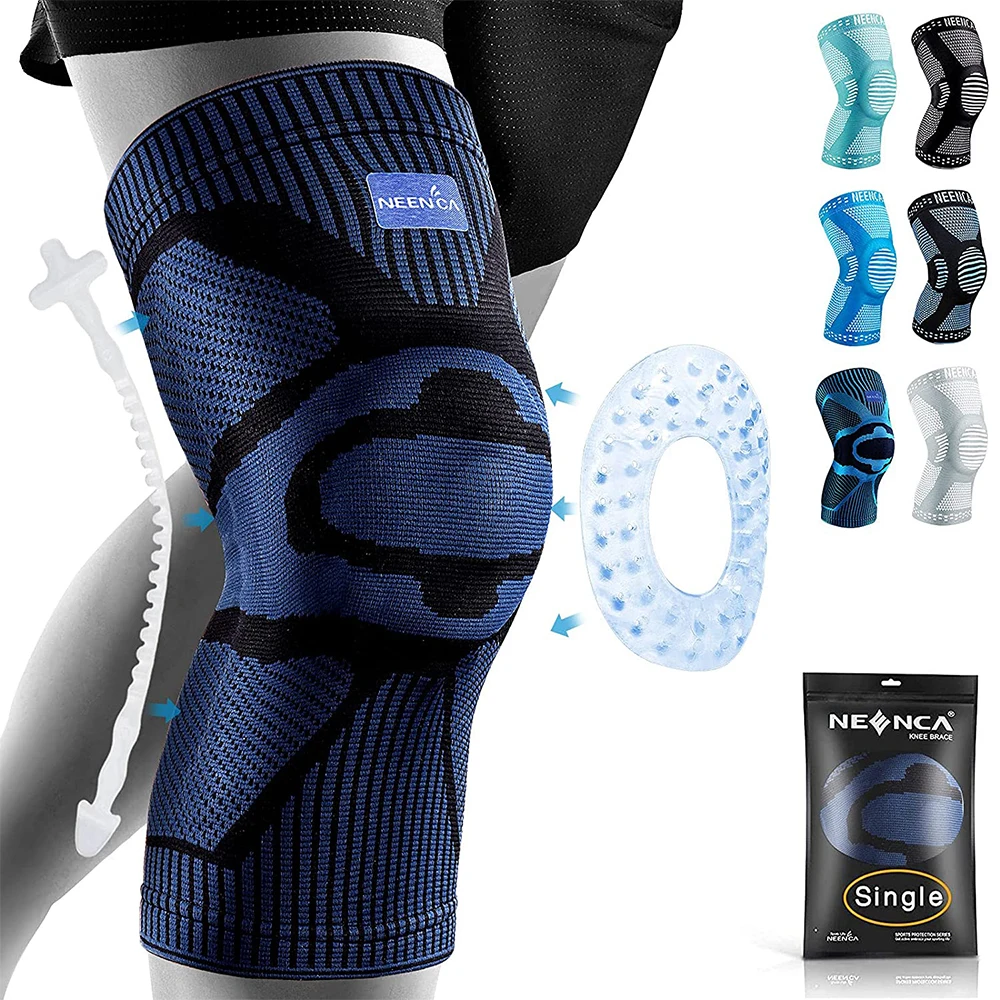NEENCA Kniebandage mit seitlichen Stabilisatoren, Patella-Gel-Knie-Kompressionsmanschette zur Genesung von Knieschmerzen, Meniskusrissverletzungen Image