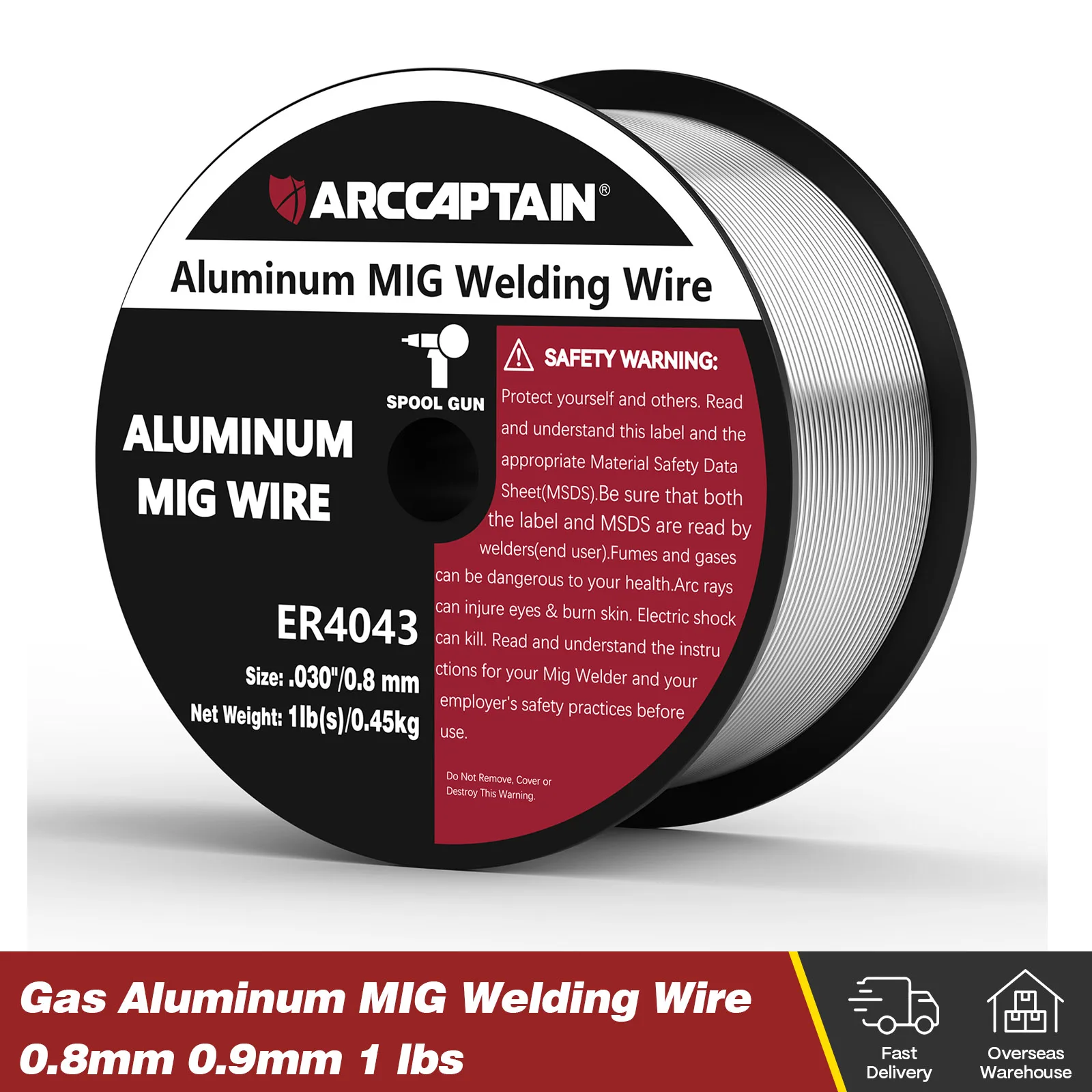 ARCCAPTAIN Aluminium MIG-Schweißdraht ER4043 Gas 0,8 mm 0,9 mm 1 Rolle 0,45 kg für MIG-Schweißgerät Spulenpistole Löten Image