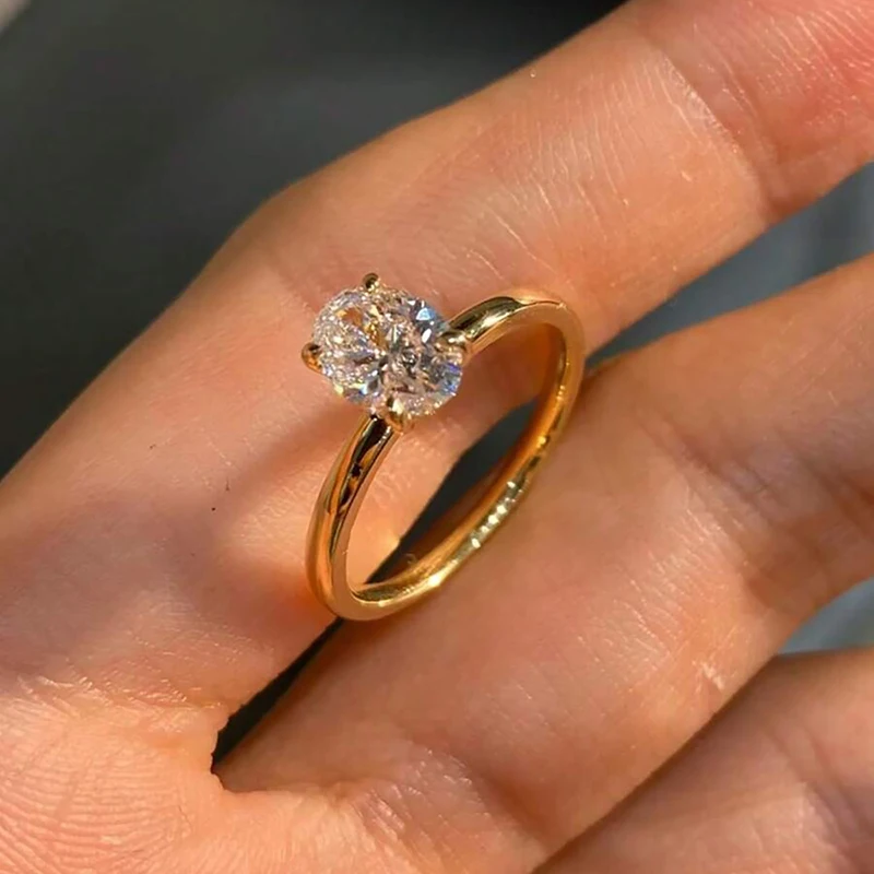 GRA 1–3 CT 925er Sterlingsilber-Verlobungsringe, ovaler Schliff, Solitär, Zirkonia, Hochzeit, Versprechen, Ringe für Frauen, edler Schmuck Image