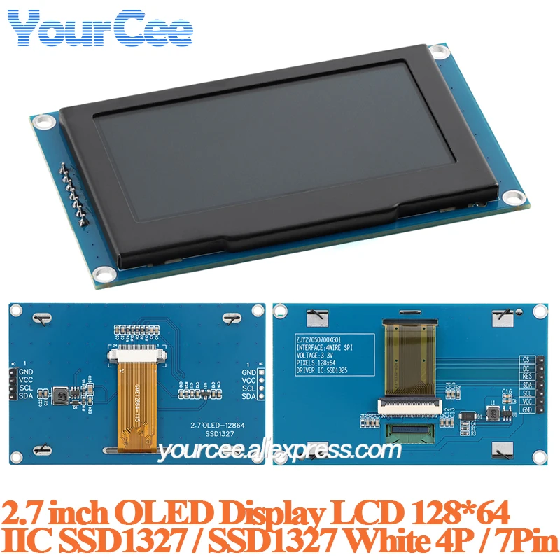 2,7'' 2,7 Zoll weißer OLED-Bildschirm LCD-Display Modulauflösung 128*64 IIC I2C-Schnittstelle SSD1325 SSD1327 Laufwerk Image